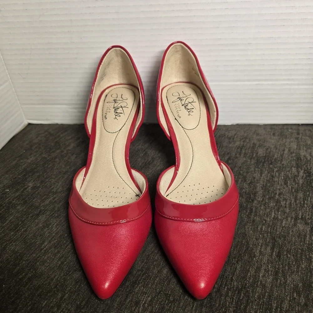 Life Stride Women's Red Saldana Pointed Toe Stiletto Slip On Pumps, Size 7 M US